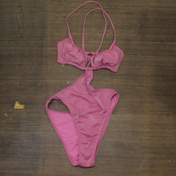 NEW Wild Fable Womens Cut Out One Piece Swimsuit 87763489 Pink Lurex S - Picture 2 of 4